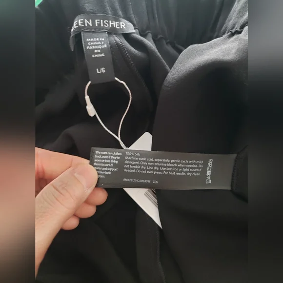 EILEEN FISHER Silk Double Crepe Wide-Leg Pant L - Picture 6 of 6